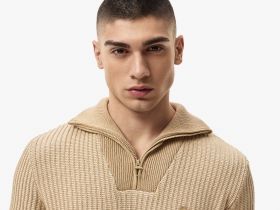 Мужской свитер Lacoste с высоким воротом на молнии классического кроя