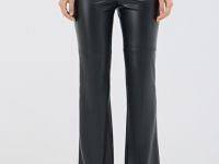 Расклёшенные брюки из искусственной кожи, Черный