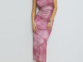 Платье из сетки со сборками, Розовый