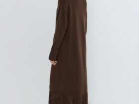 Вязаное платье с бахромой, Коричневый