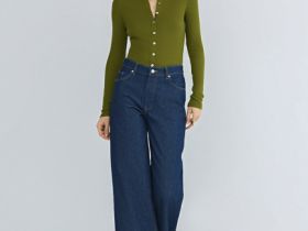 Приталенный лонгслив на пуговицах, Зеленый