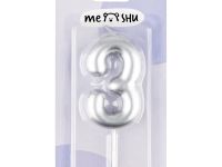 Свеча для торта с держателем MESHU "Цифра 3", 6 см, серебряная, блистер