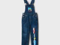 Полукомбинезон текстильный джинсовый утепленный флисом для мальчиков