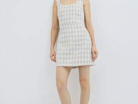 Твидовое платье мини на бретелях, Белый