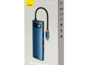 Адаптер Baseus 8 в 1 Metal Gleam Series Multi-functional Type-C HUB (Blue) (WKWG000103)