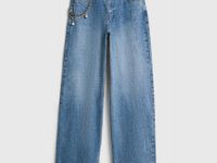 Широкие джинсы из плотного денима с обвесом, Синий