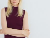 Вязаное платье в рубчик с воротником-стойкой, Фиолетовый