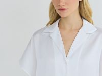 Сатиновая блузка с коротким рукавом, Белый