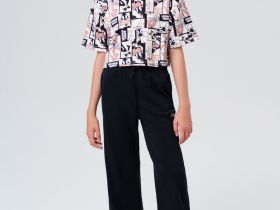 Комплект трикотажный для девочек: фуфайка (футболка), брюки