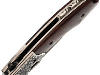 Складной нож Витязь, сталь дамаск, рукоять дерево, художественное травление