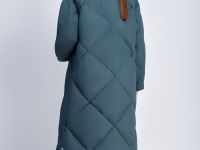 Пуховое пальто с воротником-стойкой и капюшоном