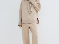 Вязаные широкие брюки, Бежевый