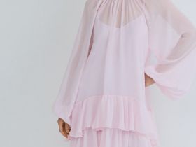 Платье мини с рюшами, Розовый