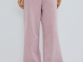 Базовые широкие брюки с эффектом стирки, Розовый