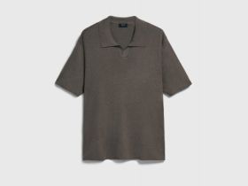 Вязаное поло с коротким рукавом, Коричневый