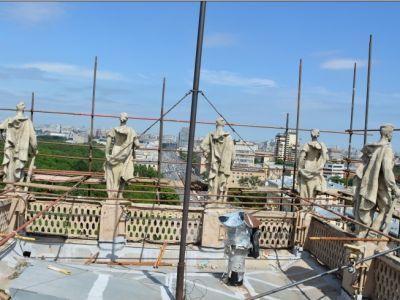 Скульптурные композиции жилых домов на площади Гагарина, конец 1940-х годов, архитекторы И.И.Фомин, Е.А.Левинсон, А.Е.Аркин, скульптор А.Е.Громов