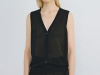 Прозрачный вязаный жилет, Черный