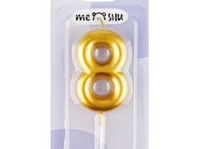 Свеча для торта с держателем MESHU "Цифра 8", 6 см, золотая, блистер