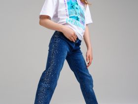 Брюки текстильные джинсовые для девочек