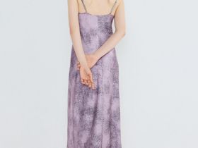 Платье с принтом из жатого сатина, Розовый