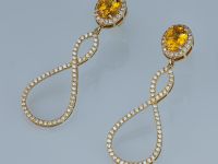 Пусеты из желтого золота с бриллиантами и цитринами э0320пс06240374