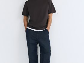 Футболка из плотного хлопка с контрастными деталями, Коричневый