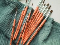 Кисть волос вола №5 круглая Roubloff "start" ручка короткая, оранжевая матовая, серебристая обойма