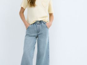 Широкие джинсы Wide leg для девочек, Голубой