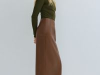 Прямая юбка миди из искусственной кожи, Оранжевый