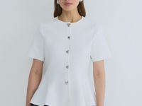 Кардиган с баской и фигурными пуговицами, Белый