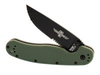 Складной нож полусеррейторный Ontario RAT 1, сталь AUS-8, рукоять термопластик GRN, зеленый/черный