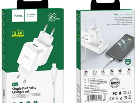 Сетевое зарядное устройство Hoco (N2) Vigour USB/2.1A + кабель Lightning (белый)