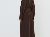 Удлинённый кардиган с поясом, Коричневый