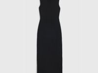 Вязаное платье в рубчик с воротником-стойкой, Черный