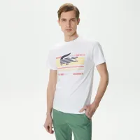 Мужская приталенная Футболка Lacoste приталенного кроя с круглым вырезом