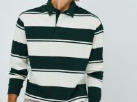 Поло в полоску с длинным рукавом, Зеленый