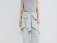 Полупрозрачная футболка в рубчик, Серый