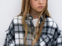 Рубашка в клетку из фланели для девочек, Серый