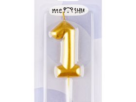 Свеча для торта с держателем MESHU "Цифра 1", 6 см, золотая, блистер