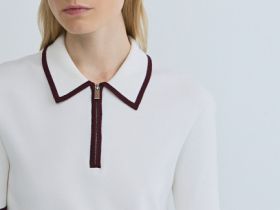 Джемпер с воротником поло на молнии, Бежевый