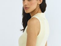 Трикотажный жилет в рубчик с воротником, Желтый