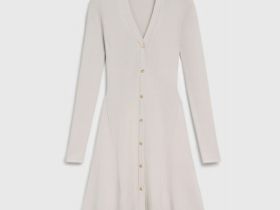 Вязаное платье мини, Бежевый