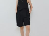 Льняной топ на бретелях, Черный