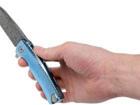 Нож складной LionSteel ROK DD BL, дамасская сталь, рукоять титан, синий