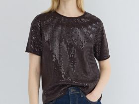 Джемпер с пайетками и коротким рукавом, Коричневый