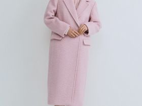 Длинное двубортное пальто из шерсти, Розовый