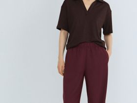 Прямые брюки с эластичным поясом, Фиолетовый