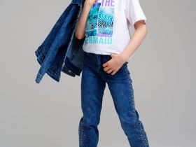 Брюки текстильные джинсовые для девочек