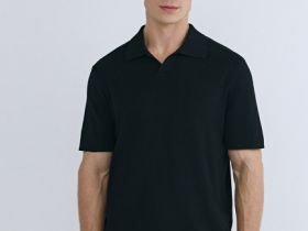 Вязаное поло с коротким рукавом, Черный
