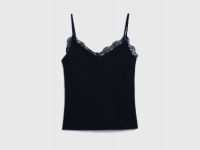 Топ в рубчик с декором из кружева, Черный